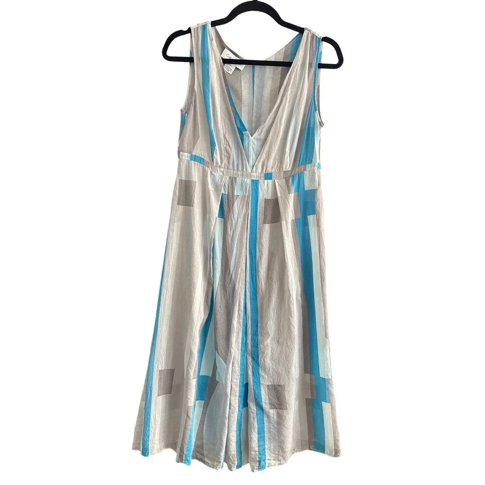 Calvin Klein Silk Cotton Blend Boho Chic Dress Gray Blue Geometric Print‎ Sz6 - Picture 12 of 14